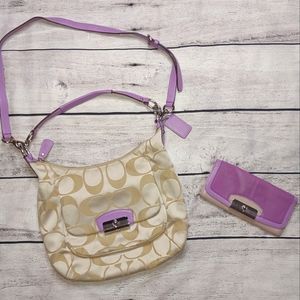 Purple/Tan Coach Purse and Matching Wallet Set